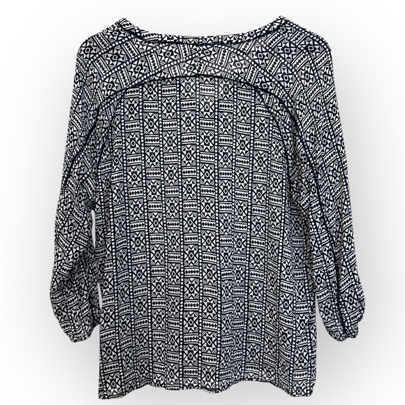 John Robshaw x Lucky Brand batik top, geometric pattern blue and white, sz M - Picture 5 of 14